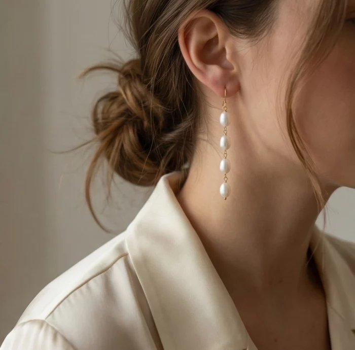 Cielo Brillante – Pendientes largos de perlas flotantes - Imagen 3