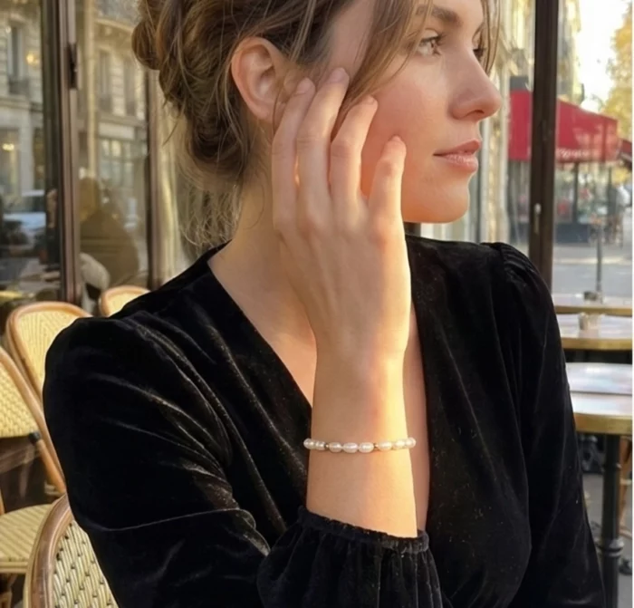 Instante Natural – Pulsera de perlas elástica minimalista - Imagen 5