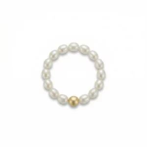 Anillo de perlas naturales con bola dorada – Petich