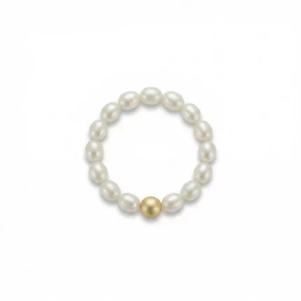 Anillo de perlas naturales con bola dorada – Petich