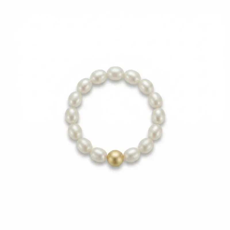 Anillo de perlas naturales con bola dorada – Petich