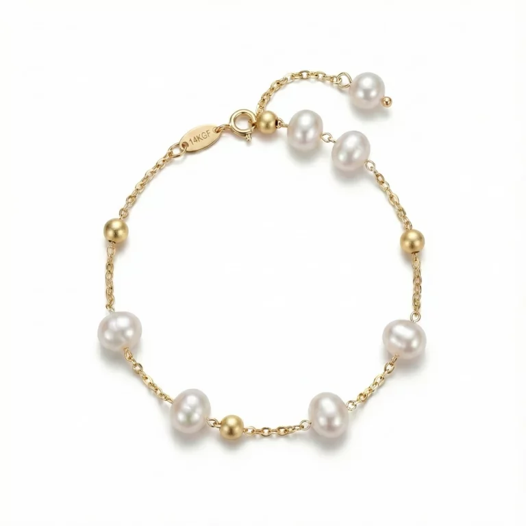 pulsera dorada con perlas blancas