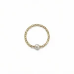 Anillo cadena con perla natural en oro laminado – Petich