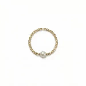 Anillo cadena con perla natural en oro laminado – Petich