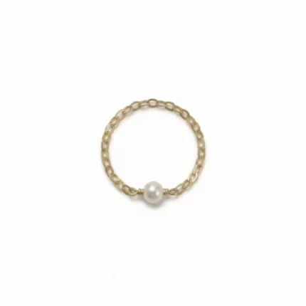 Anillo cadena con perla natural en oro laminado – Petich