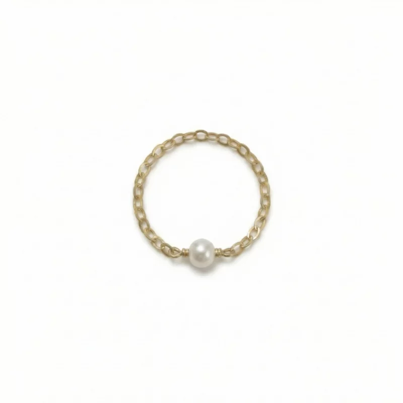 Anillo cadena con perla natural en oro laminado – Petich