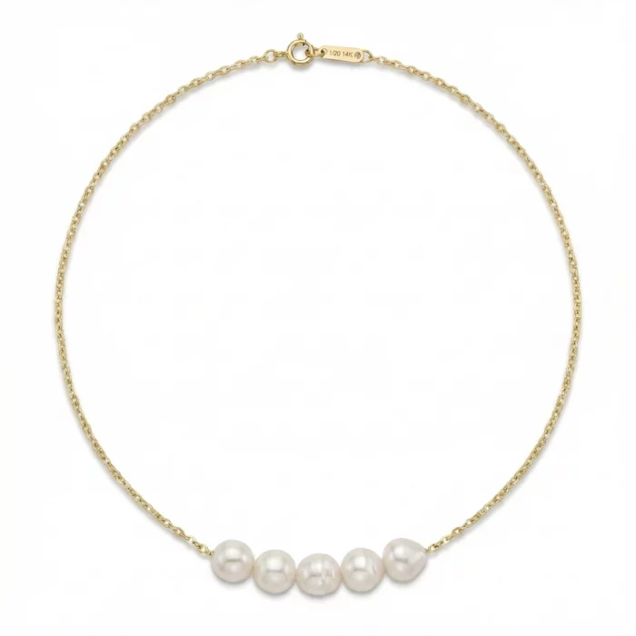 Luz Constelada – Collar dorado con cinco perlas naturales - Imagen 4