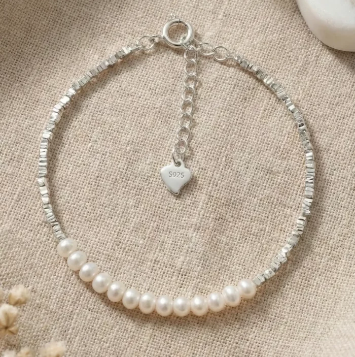 Elegancia Serena – Pulsera de perlas y plata 925 - Imagen 2