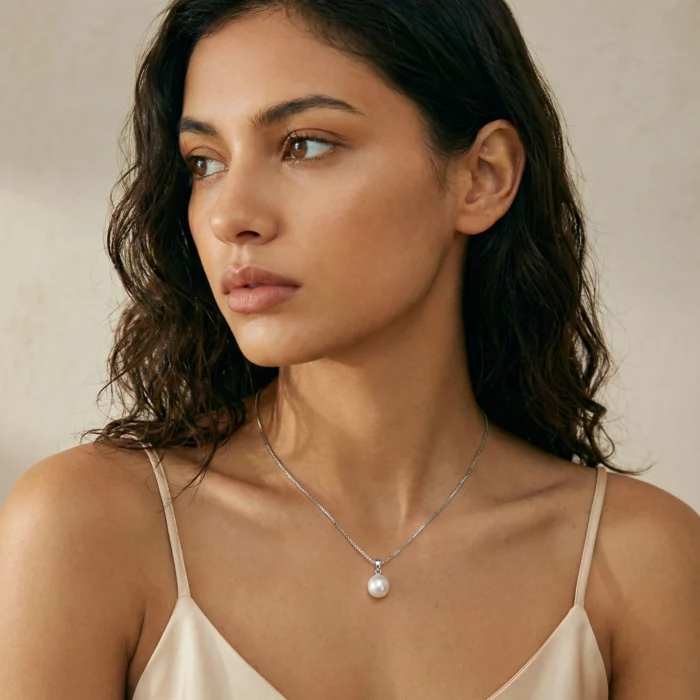 Brisa Serena – Colgante de perla con cadena de plata pura - Imagen 3