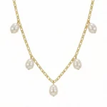 Collar dorado con perlas colgantes estilo barroco – Petich