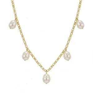 Collar dorado con perlas colgantes estilo barroco – Petich