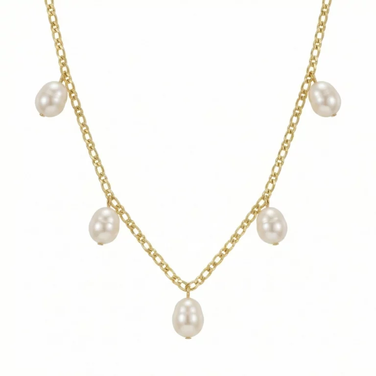 Collar dorado con perlas colgantes estilo barroco – Petich