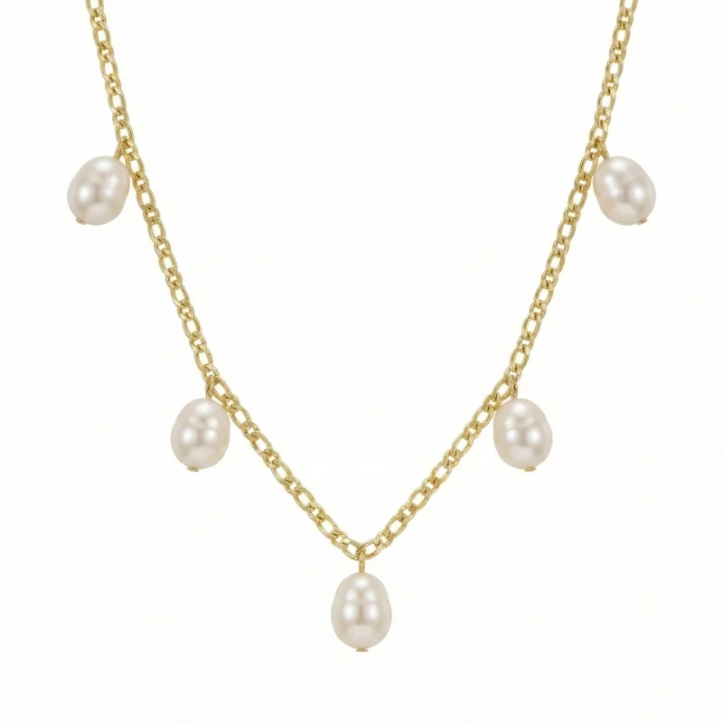 Collar dorado con perlas colgantes estilo barroco – Petich